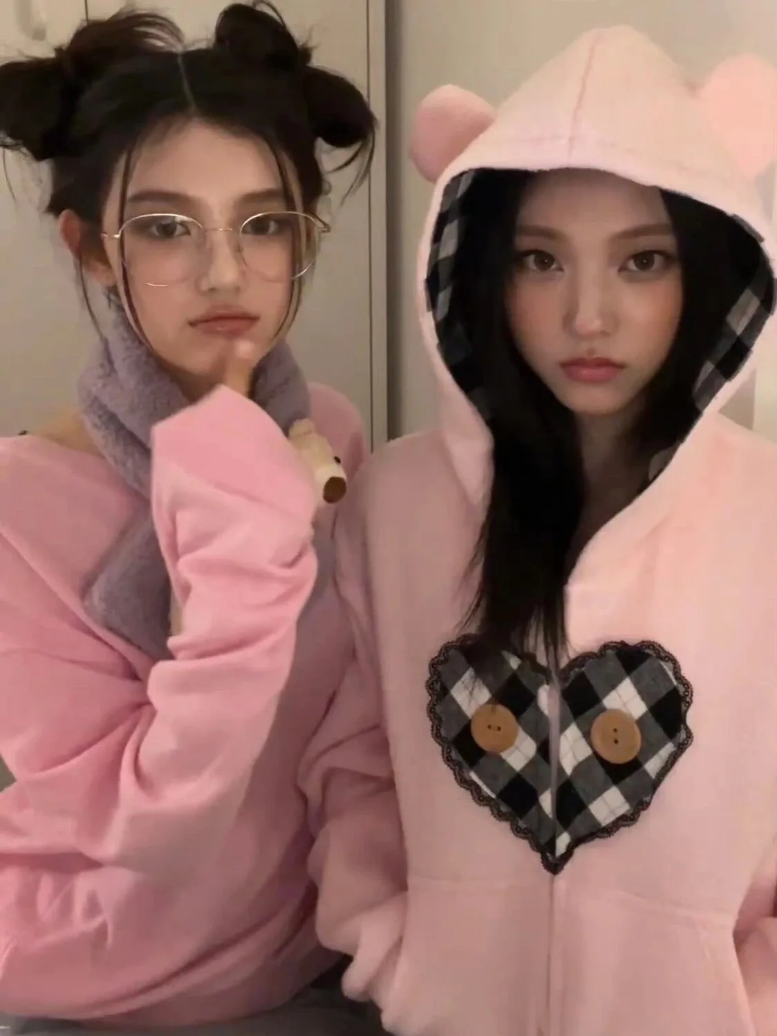 Suda con Capucha Hoada de Manga Larga con Estampado de Oso Rosa de Haerin de NewJeans, Chaqueta Informal de Aodón y P...