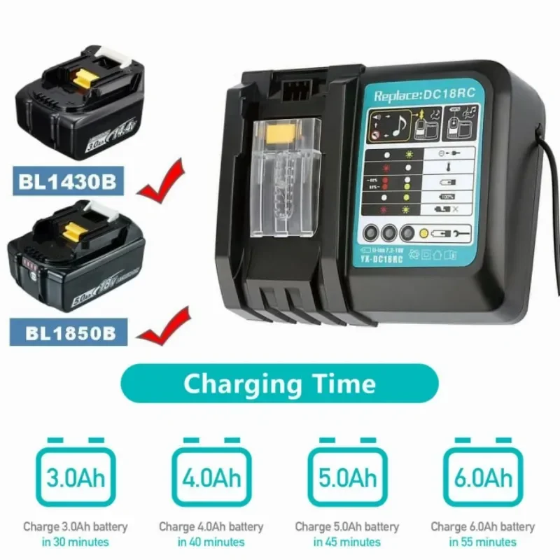 DC18RC Li-ion Battery 3A Charger for Makita 18V 14.4V BL1860B,BL1850B,BL1840,BL1830,BL1820,BL1415,BL1440 Power tool Charger