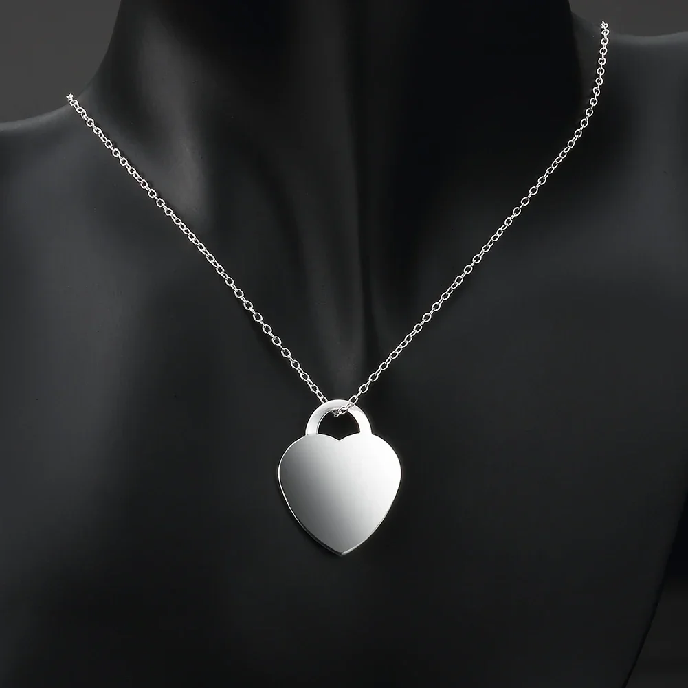 Hot classic 925 sterling silver streetwear heart card Pendant Necklace for women fashion Couple gifts party wedding Jewelry