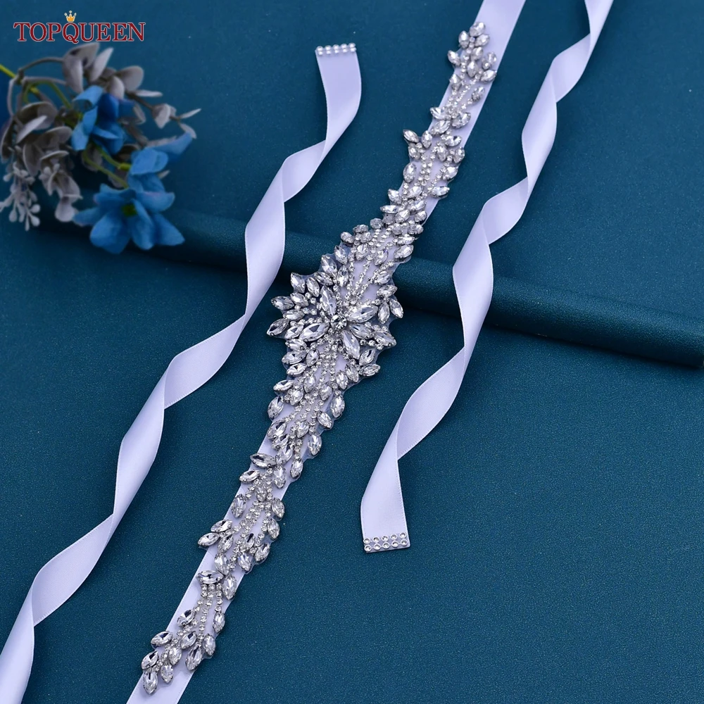 TOPQUEEN Luxury Diamond Handmade Wedding Belt Silver Evening Dress Waist Decorative Patch Bridal Accessories S11