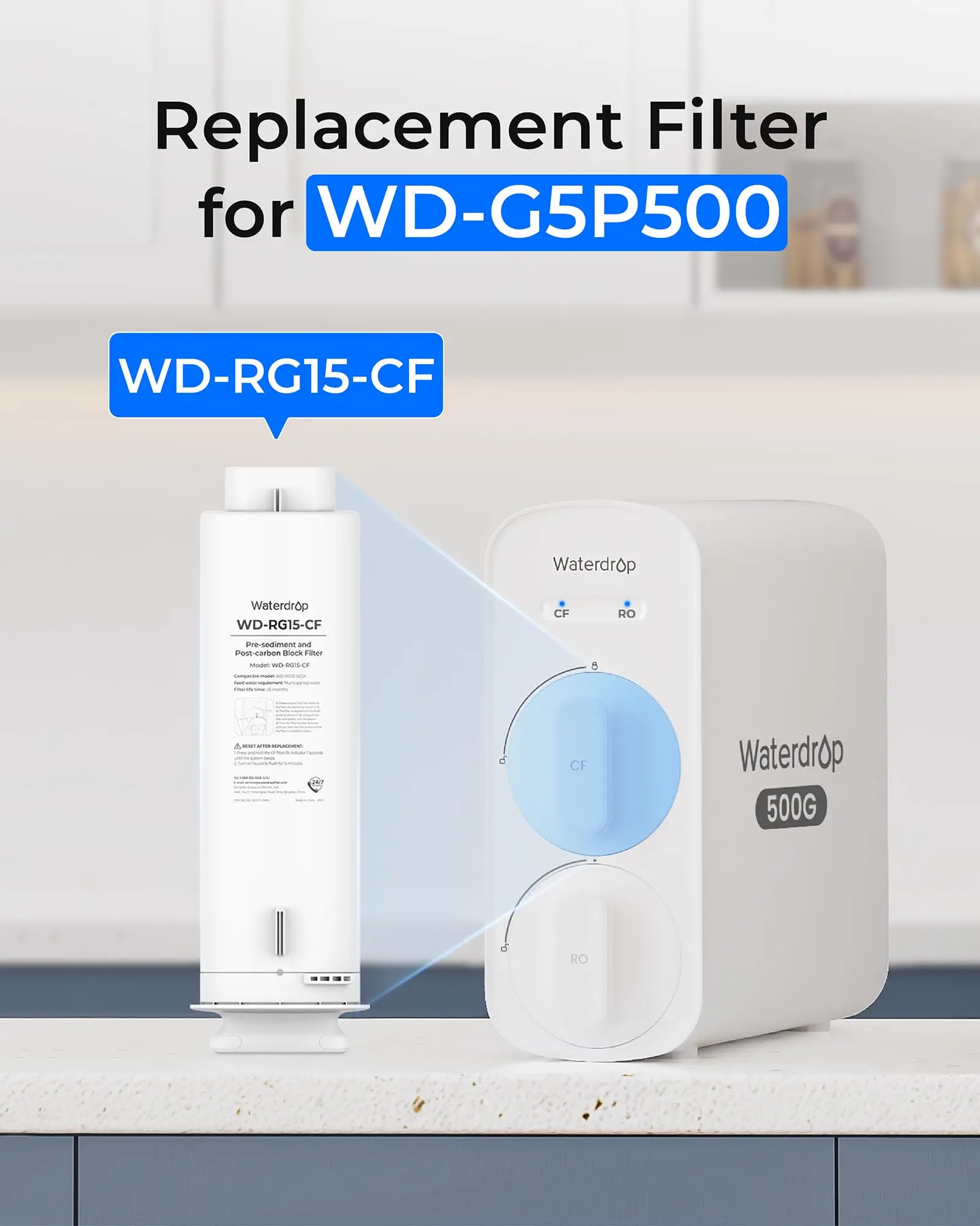 Waterdrop G5P500-CF Filter, Replacement For Waterdrop G5P500 RO System