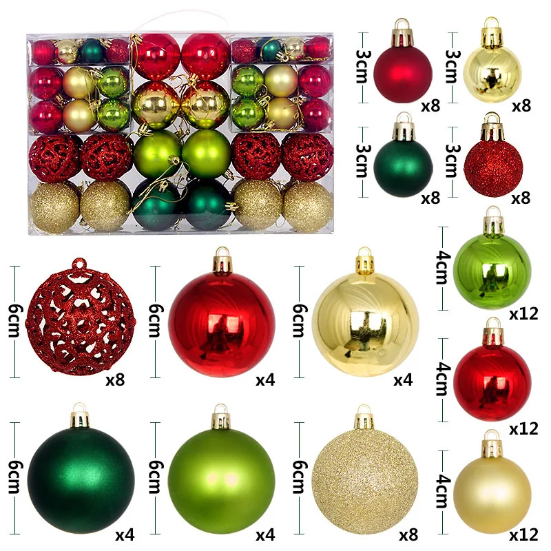 100pcs 3/4/6cm Christmas Ball Ornaments Plastic Christmas Tree Party Decoration New Christmas Spheres Pendant 2024