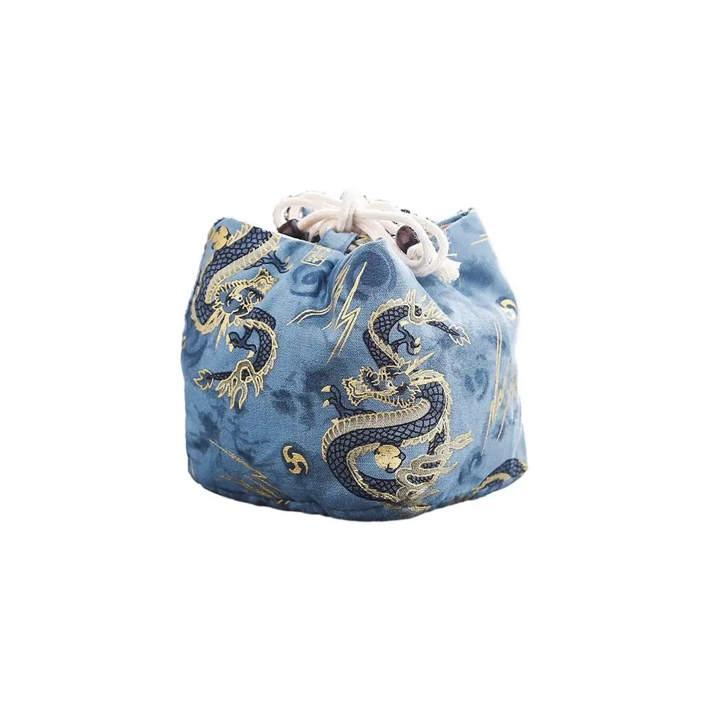 

Canvas Flower Drawstring Bag Dragon Cloud Tea Set Storage Bag Korean Style Large Capacity Chinese Style Handbag Streetwear
