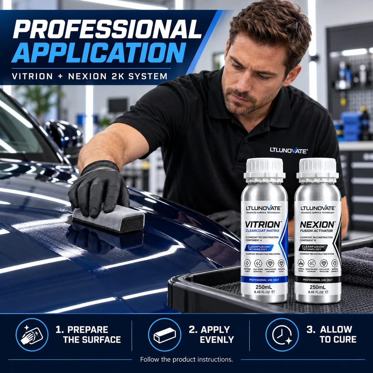 Genuine LTLUNOVATE 2K Clearcoat Restorer Kit 2x250mL VITRION NEXION Car Paint Coating High Gloss Micro Scratch Filler