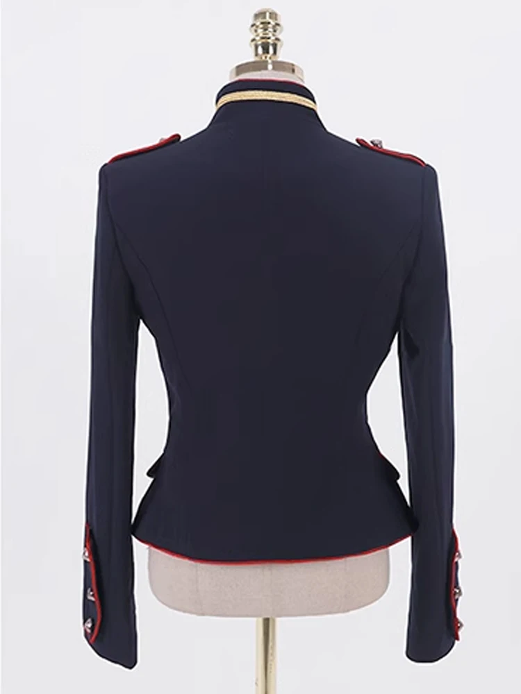 Korean Elegant Women's Navy Style Jacket Chic Formal Vintage Single Breasted Slim Coat Suit Outerwear Professional Blazer Spring