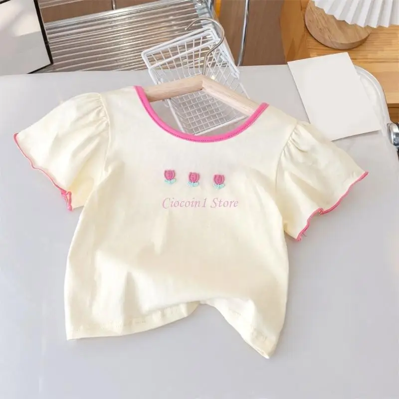 

Y1UB Breathable Summer Girls Short Sleeve T Shirt Soft Comfortable Play Outfit Easy Care Lightweight Polyester Top