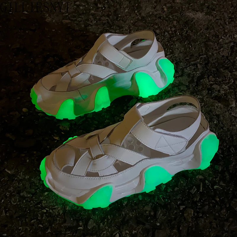 2022, damskie, oddychające trampki na platformie Luminous Cool Fashion Women Shoes Nightclub Party Focus Fluorescencyjne buty damskie