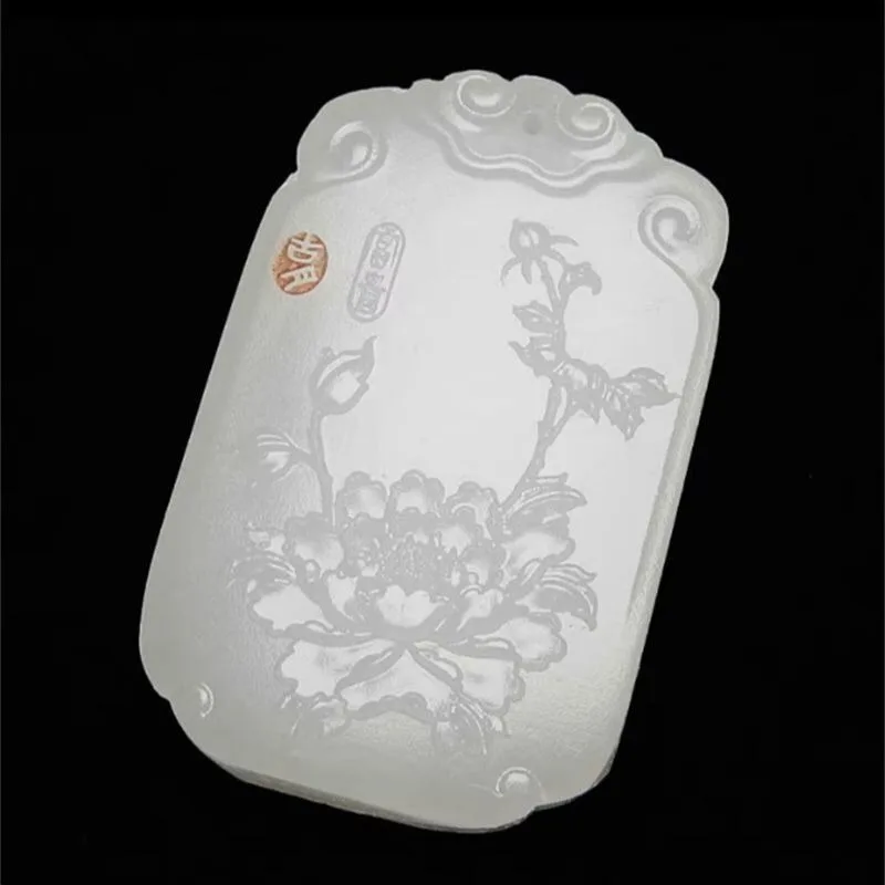 

Elegant Natural White Jade Peony Pendant Brand, Retro Ethnic Style Necklace (random Rope) New Model