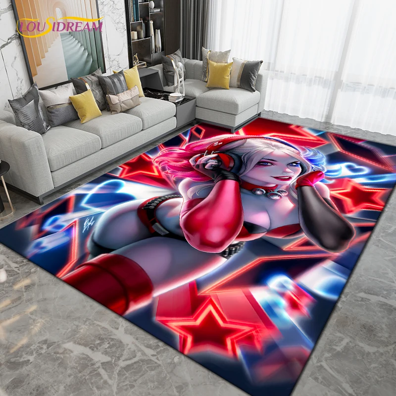 Harley-Quinn Cartoon Area Rug Large,Clown Girl Carpet Rug for Living Room Bedroom Decoration,Kitchen Bathroom Non-slip Floor Mat