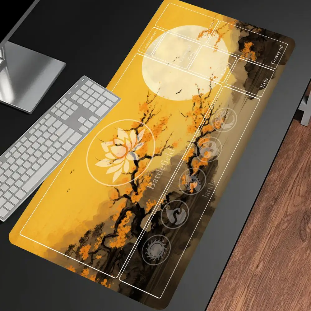 Sakura and Moon Yellow Mouse Pad Card Game Mat Large Computer Office Mousepad Non-slip for MTG DTCG CCG RPG Trading Card Playmat