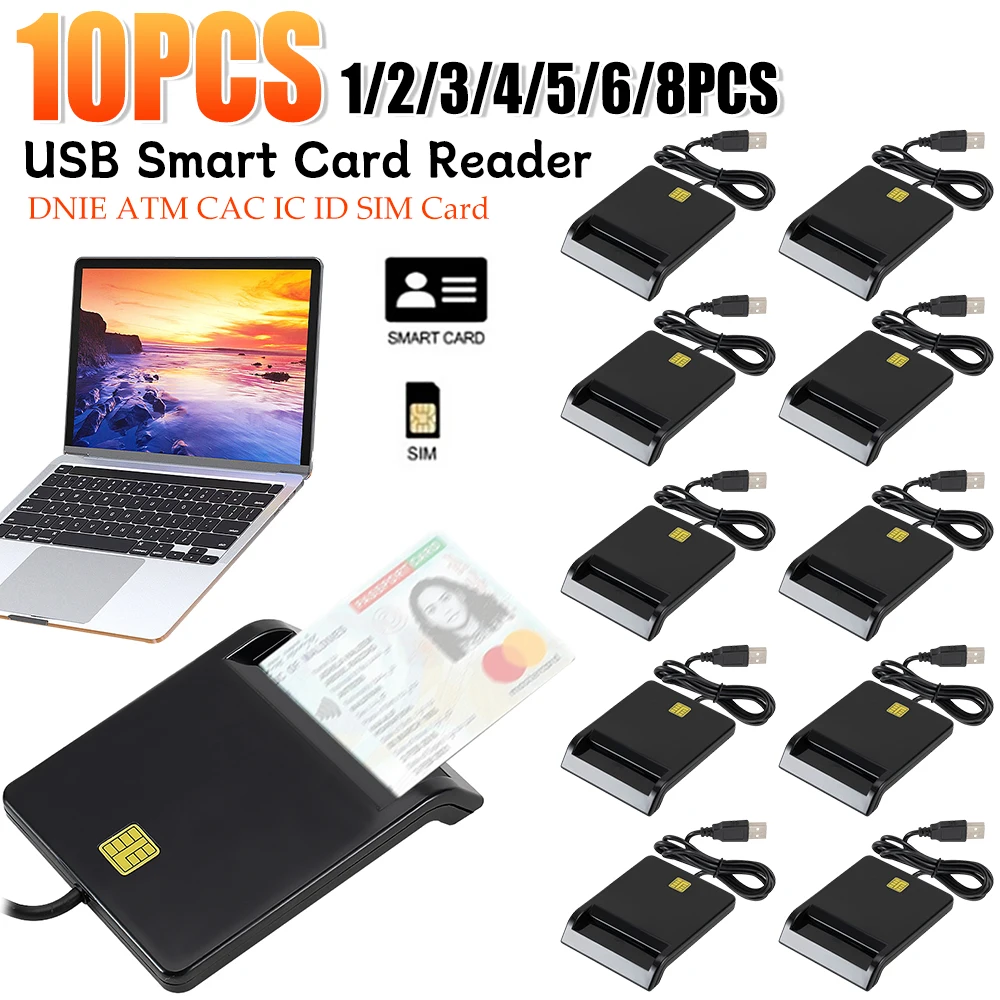 

1-10PCS USB 2.0 Smart Card Reader For DNIE ATM CAC IC ID Bank SIM Card Reader for Windows Linux Electronic Dni Reader Id Card