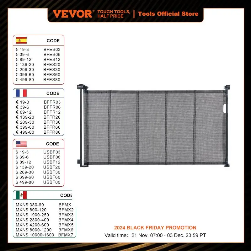 VEVOR Retractable Baby Gate Tall Mesh Baby Gate Extends up to  Wide Retractable Gate for Kids or Pets Retractable Dog Gates