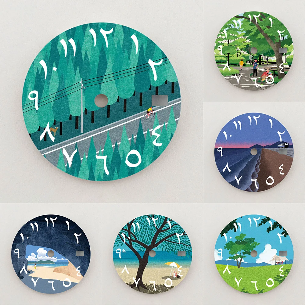 28.5mm Dial NH35 Dial Summer Nature Landscape Arabic Numeral Dial Colorful NH36 Dial Watch Accessories Fits NH35/NH36 Movements