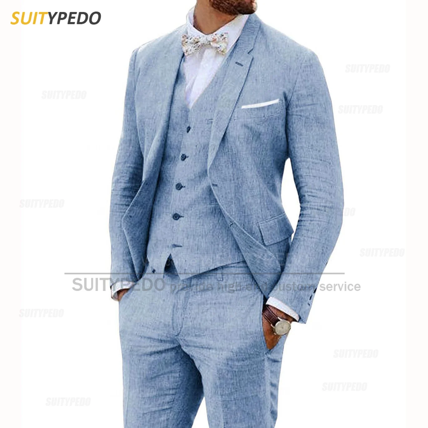 2023 Linen Suit for Men 3 Pieces Casual Slim Fit Summer Classic Blazer Vest Pants Set Formal Prom Wedding Business Men Tuxedos