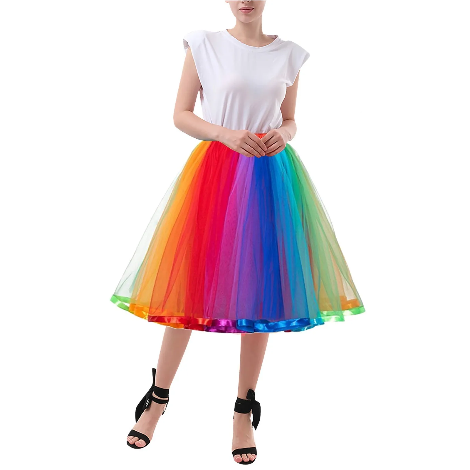 Versatile Stretchy Mini Flared Casual Skirt A-Line Women Tutu Skirt Ballet Performance Elastic Waist Tulle Petticoat Skirts