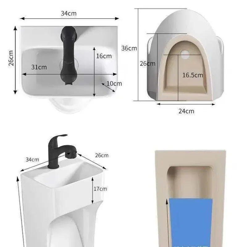 Wall Mounted Water Saving Ceramic Urinal with Wash Basin Integrated Men's Urinal for Hotel Engineering Projects