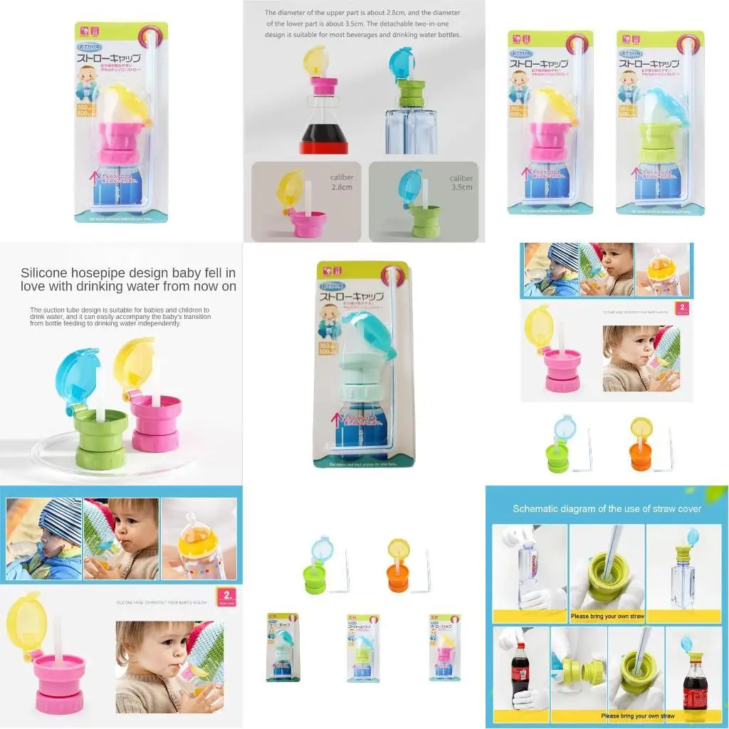 

Portable Spill Proof Juice SodaWater Bottle Twist Cover Cap with Straw Safe Drink Straw Sippys Cap for Kids & Adults L8RB