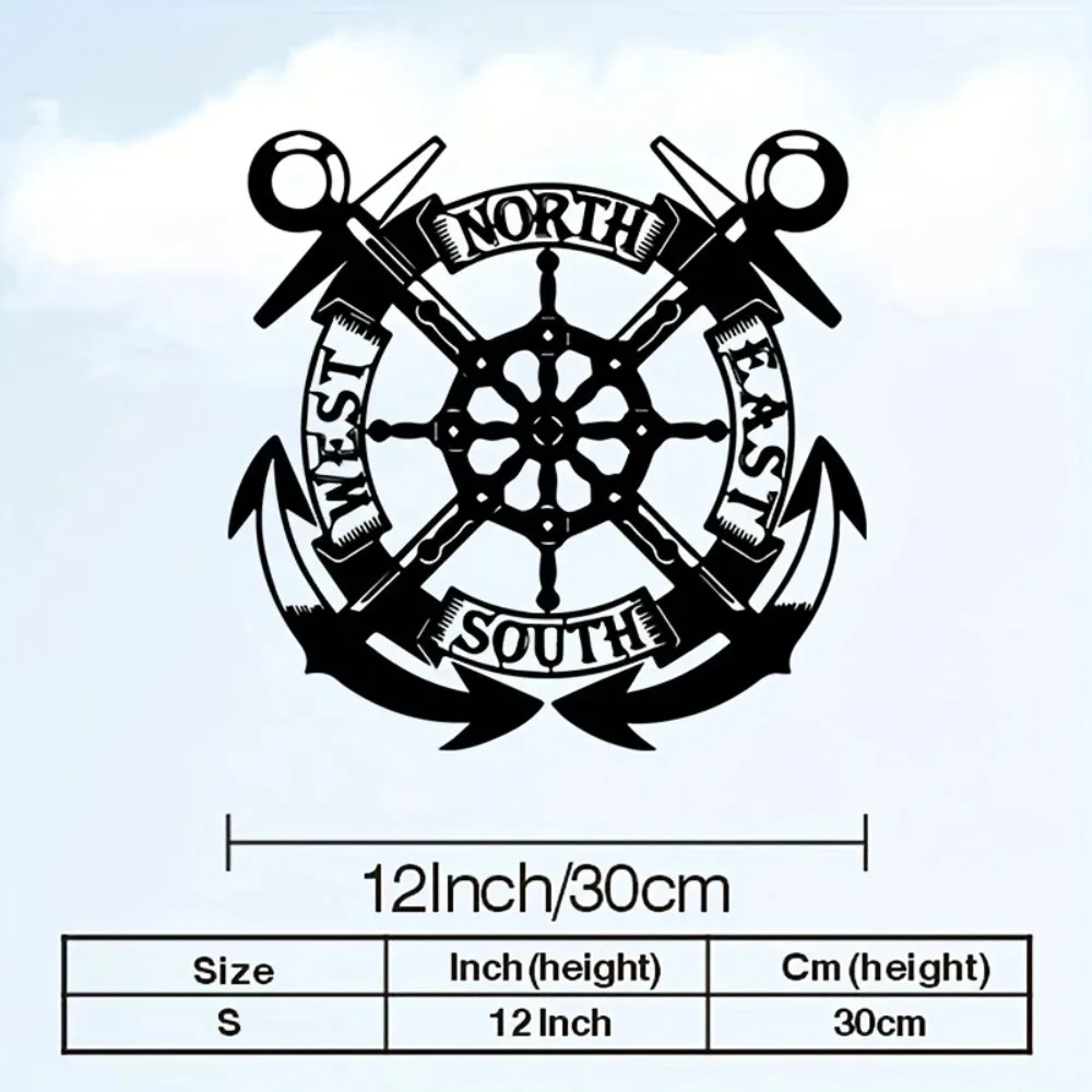 CIFBUY Metal Wall Art Compass Rose Ship Wheel Nautical Decor 2D Iron Hanging Home