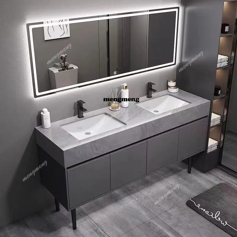 Double basin bathroom cabinet Floor-to-ceiling artificial stone combination Suitable for public bathroom bathroom cabinet