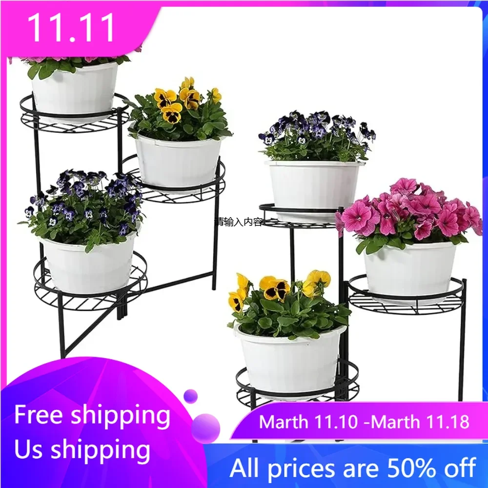 

22 inch 3-layer metal plant stand, indoor/outdoor flowerpot stand 2-piece set, black free shipping