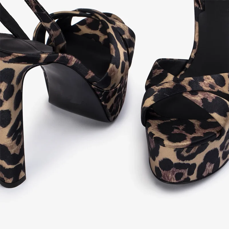 Leopard Satin Platform Sandals Sexy Pointed Toe Suqare Heels Customized Buckle Strap New Arrivals Fashion Women Modern Shoes