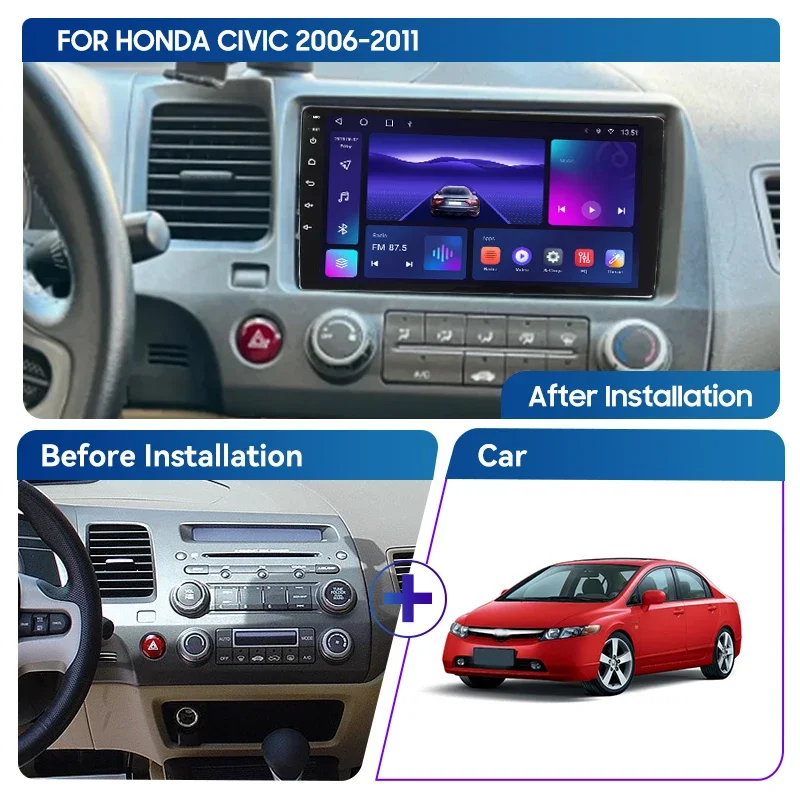 QSZN FOR Honda CIVIC 2006-2011 LHD 2 din Android 12.0 Car Radio Multimedia Video Player GPS Navigation 4G Carplay Head unit