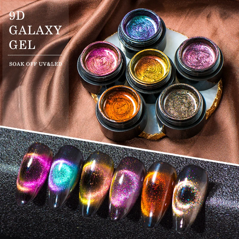 Incontra attraverso 9D Galaxy Gel Magnetic Cat Eye Nail Gel Polish Long Lasting Shining Magnet Cat Eye Nails Nail Art Soak Off Gel UV