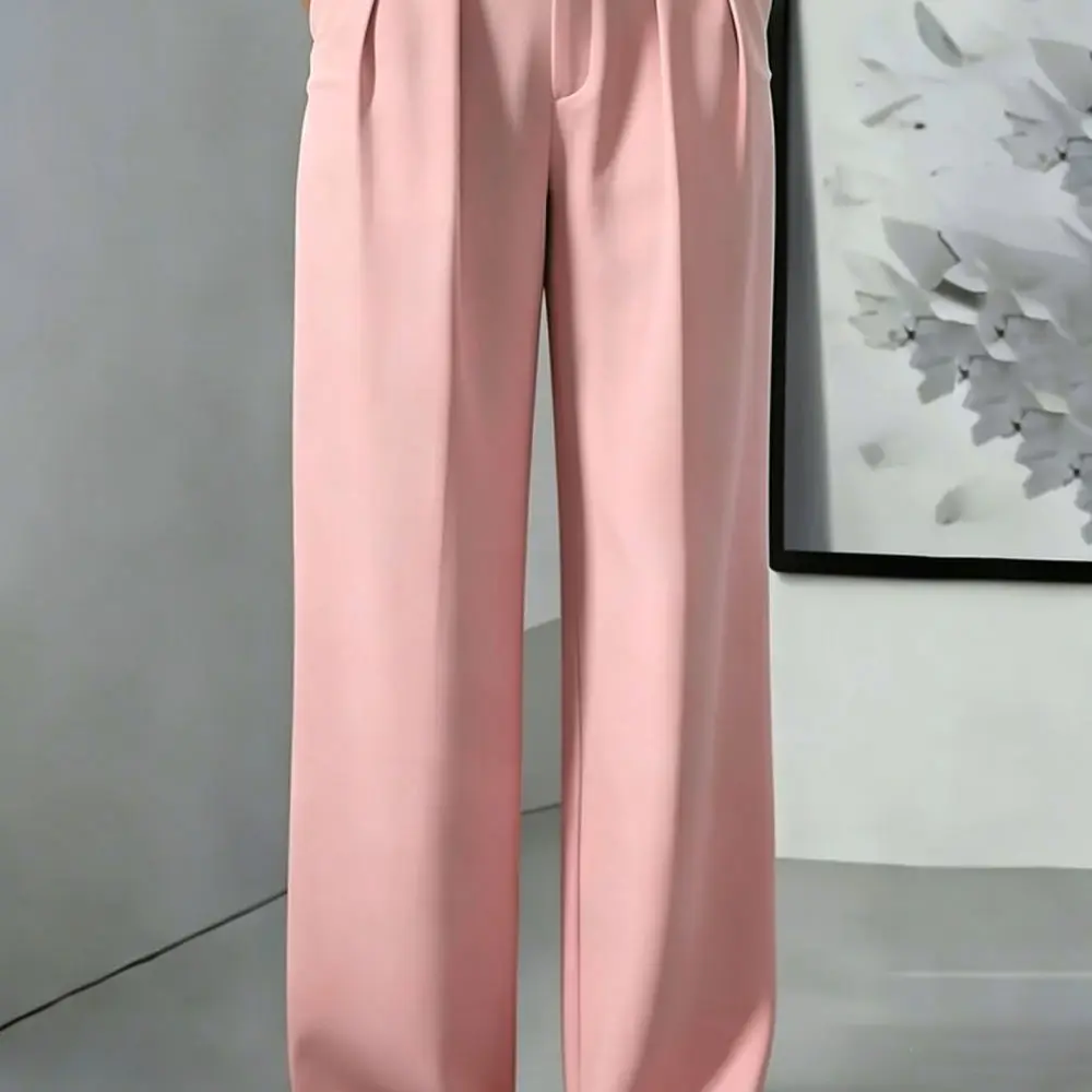 2026 2026 Ladies Straight Leg Trousers High Rise Elastic Casual Pants Loose Fit Comfy Office Daily Wear Fashion Bottoms - Aliexpress Deal