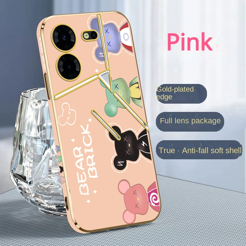 Funda de oso sombrío para Tecno Pova 5 Pro Pova 4 3 Neo 2 Pro, cubierta suave galvanizada