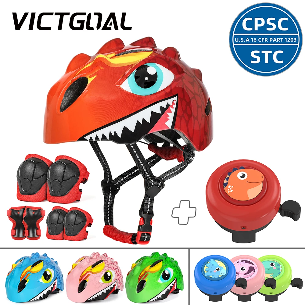 

VICTGOAL Kids Bicycle Helmet Child Bike Bell Knee Elbow Wrist Pads Cycling Protection Gear Sets for Balance Bike Roller Skating