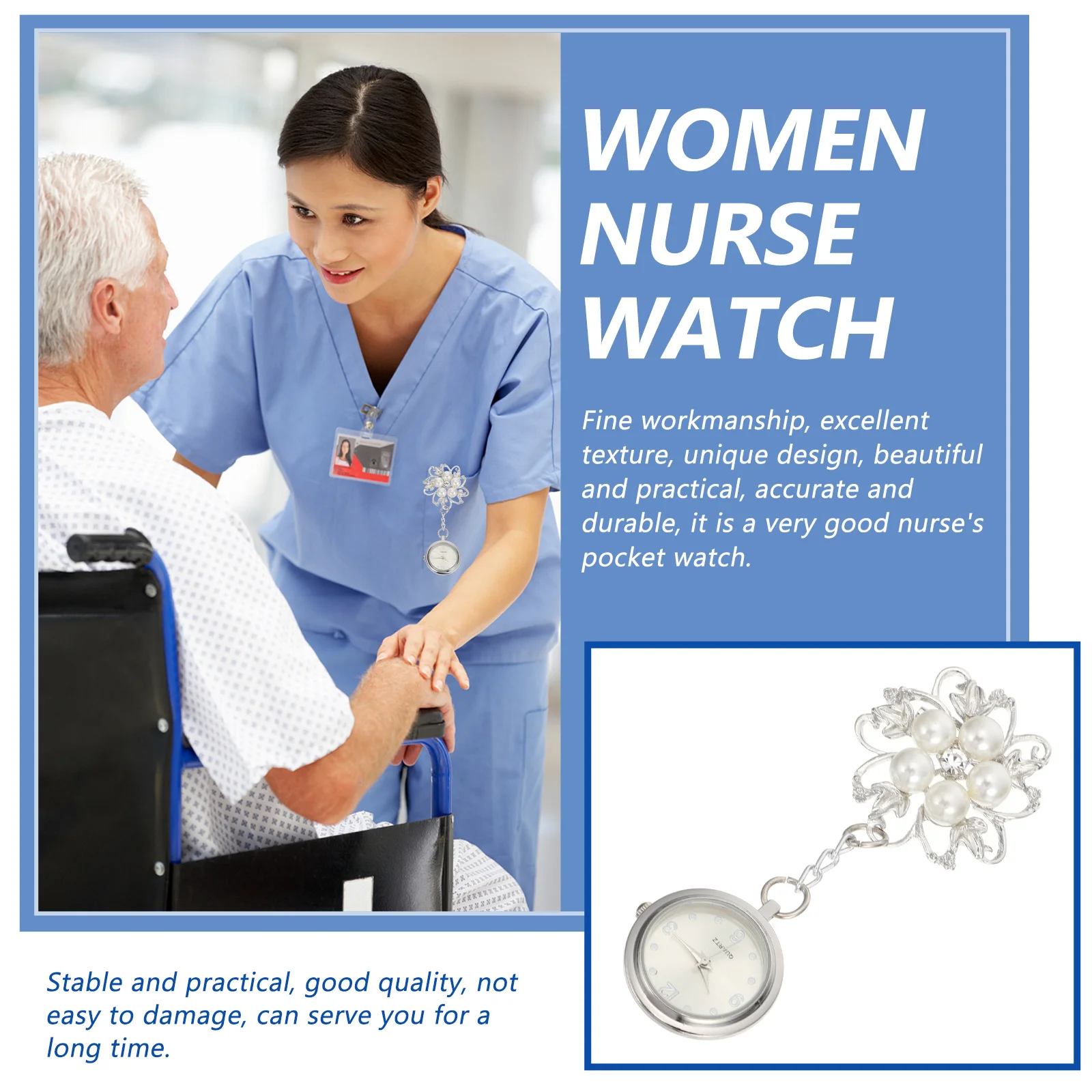 

1Pcs Nurse Fob Watch Rhinestone Flower Design Easy to Use Stable Long-Lasting Creative Stylish Women Nurse Watch
