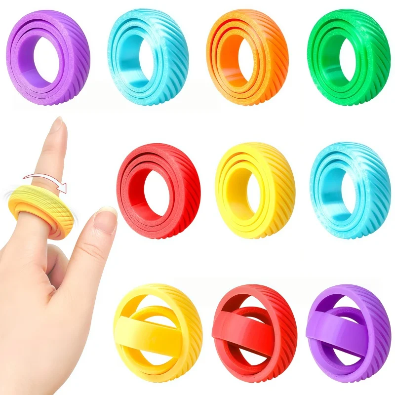 NEW 3D Printed Universal Gyro Toys Rotating Fidget Spinner Ring Anxiety Stress Relief Autism ADHD Travel Road Trip Office Fun