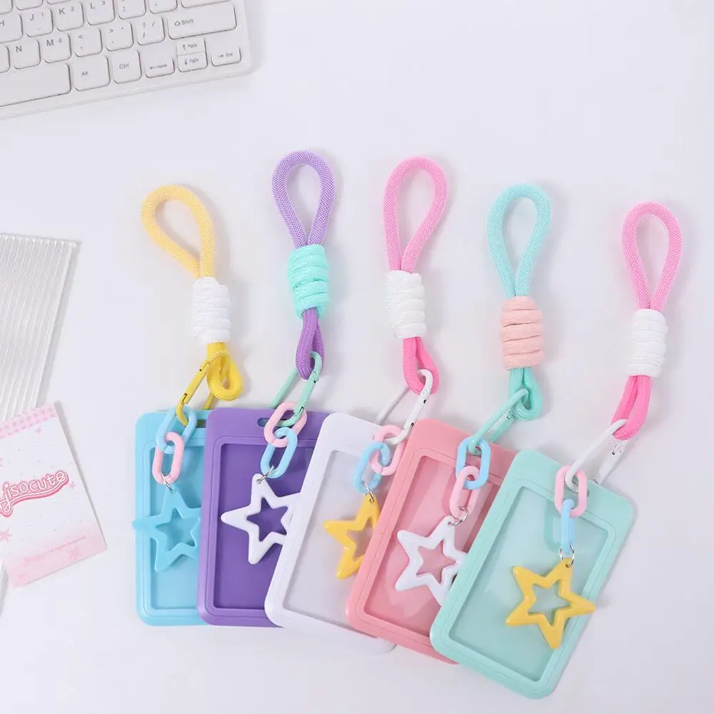 ID Card Protective Color Bus Card Cover Plastics Star Pendant ID Card Holders Hanging Rope Key Chain Credit Card