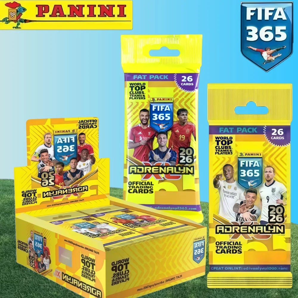 

Новые коллекционные карточки PANINI FIFA 365 Adrenalyn XL Fat Pack Limited Collection 2026 года — карточки звездных футболистов Роналду и Месси — идеальный подарок для футбольных фанатов