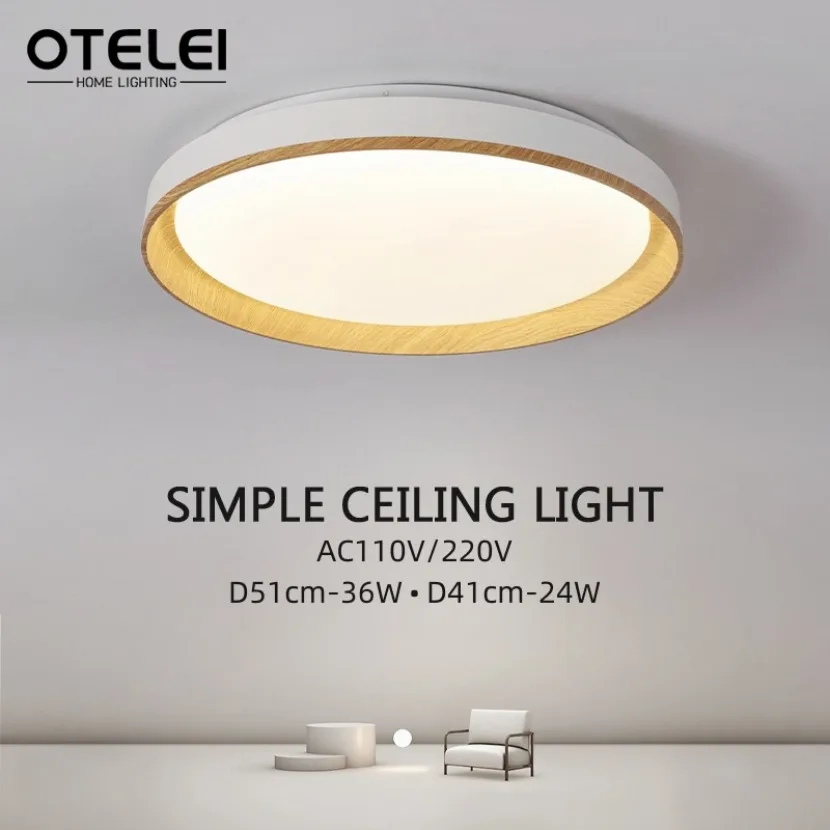 

Nordic New Walnut Grain LED Ceiling Light 50cm Circular Dimming Ceiling Lamp Living Room Bedroom Indoor Home Decor Lighting