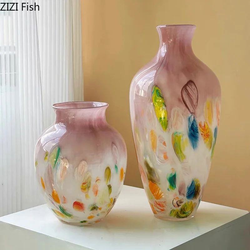 

Gradient Colorful Glass Vase Hydroponics Plant Pots Table Decoration Flower Arrangement Painted Floral Vase Room Aesthetic Decor