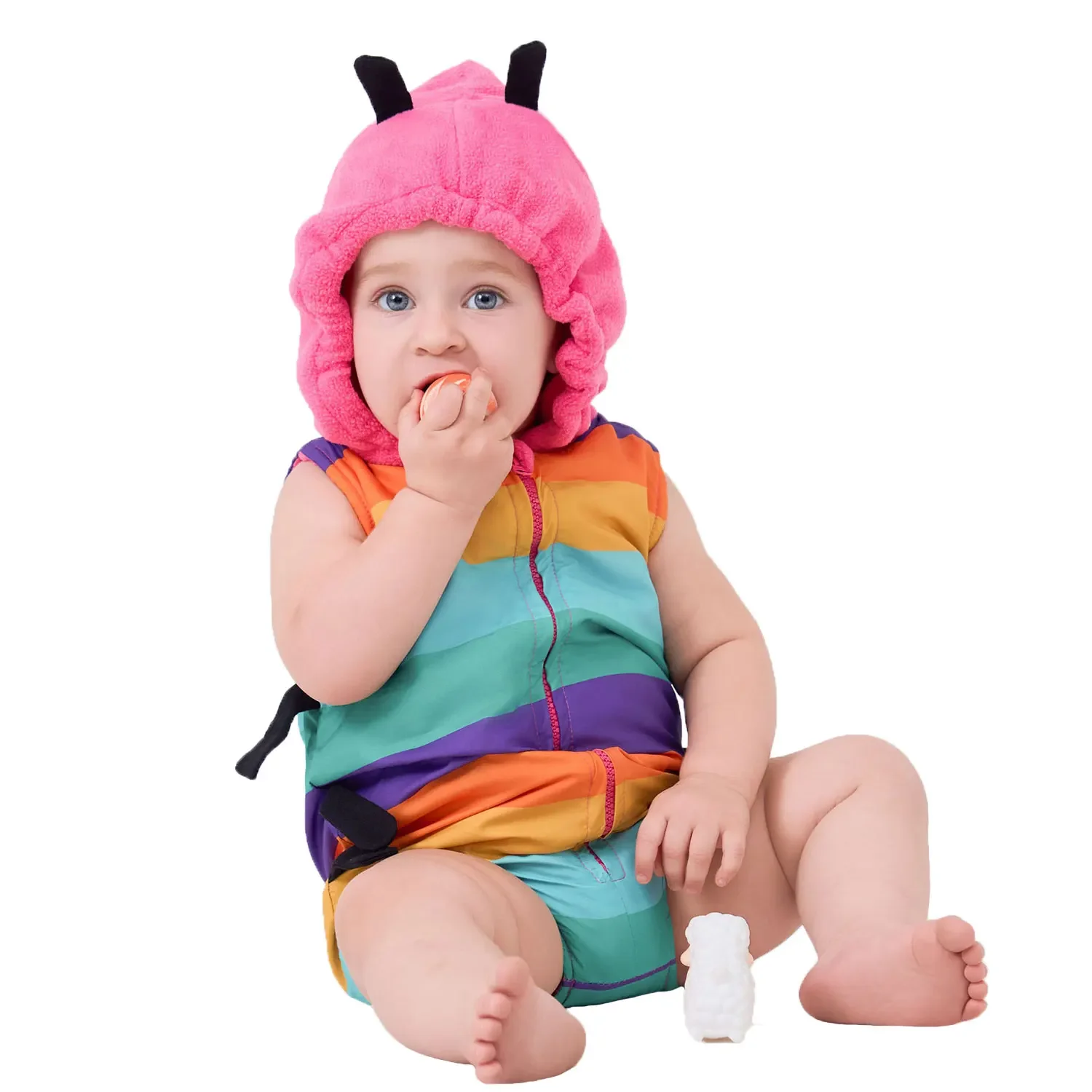 Umorden 2pcs/set Color Caterpillar Romper Bodysuit Costume for Baby Girls 6M 12M 18M Double Layer Hoodie Windproof Sleeveless