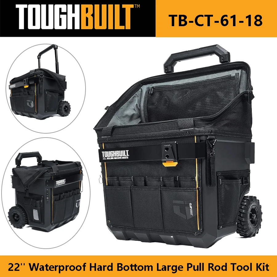 TOUGHBUILT TB-CT-61-18 Large Pull Rod Tool Kit 22 inch Waterproof Push-pull Toolkit Tool Bag Tool Pouch Hard Bottom Storage Bag