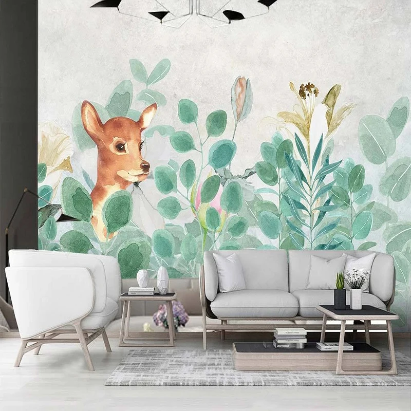 Custom Waterproof Wallpaper Nordic Fresh Hand-painted Watercolor Flower Leaves Living Room TV Sofa Bedroom Home Decor Mural