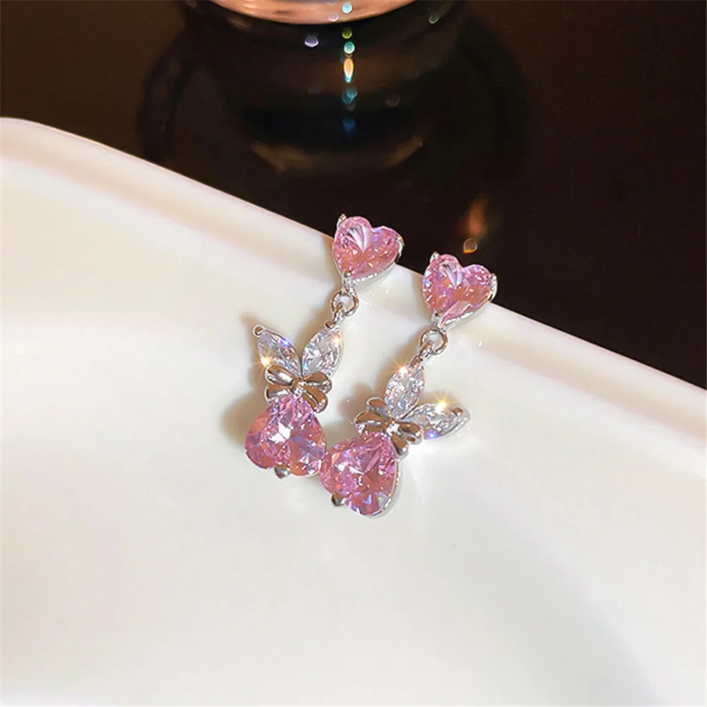 

Silver Needle Zircon Heart Bowknot Rabbit Earrings Personality Creative Fashion Light Luxury Ear Studs Cute Earrings Wholesale