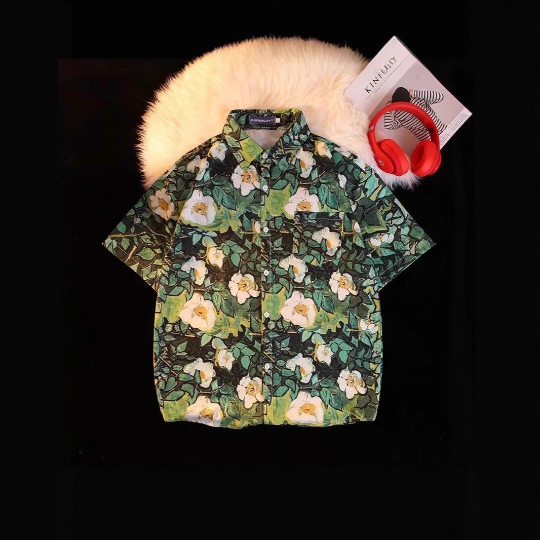 

Cartoon Youthful Funny flower 3D Print Men Single Breasted shirt Casual Women Blouse Short Sleeve Summer Flip collar shirts