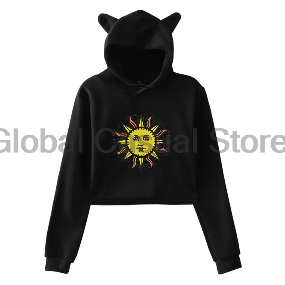 I Saw the TV Glow Movie Sun Face Pullover Cosplay Streetwear Cat Ears Hoodie Long Sleeve Crop Top Women's Clothes