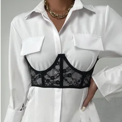 Women's Mesh Fashion Shapewear Court Waist Cinching Steel Ring Fishbone Slim Fit Outerwear Top Waistband Corset Belt for Women