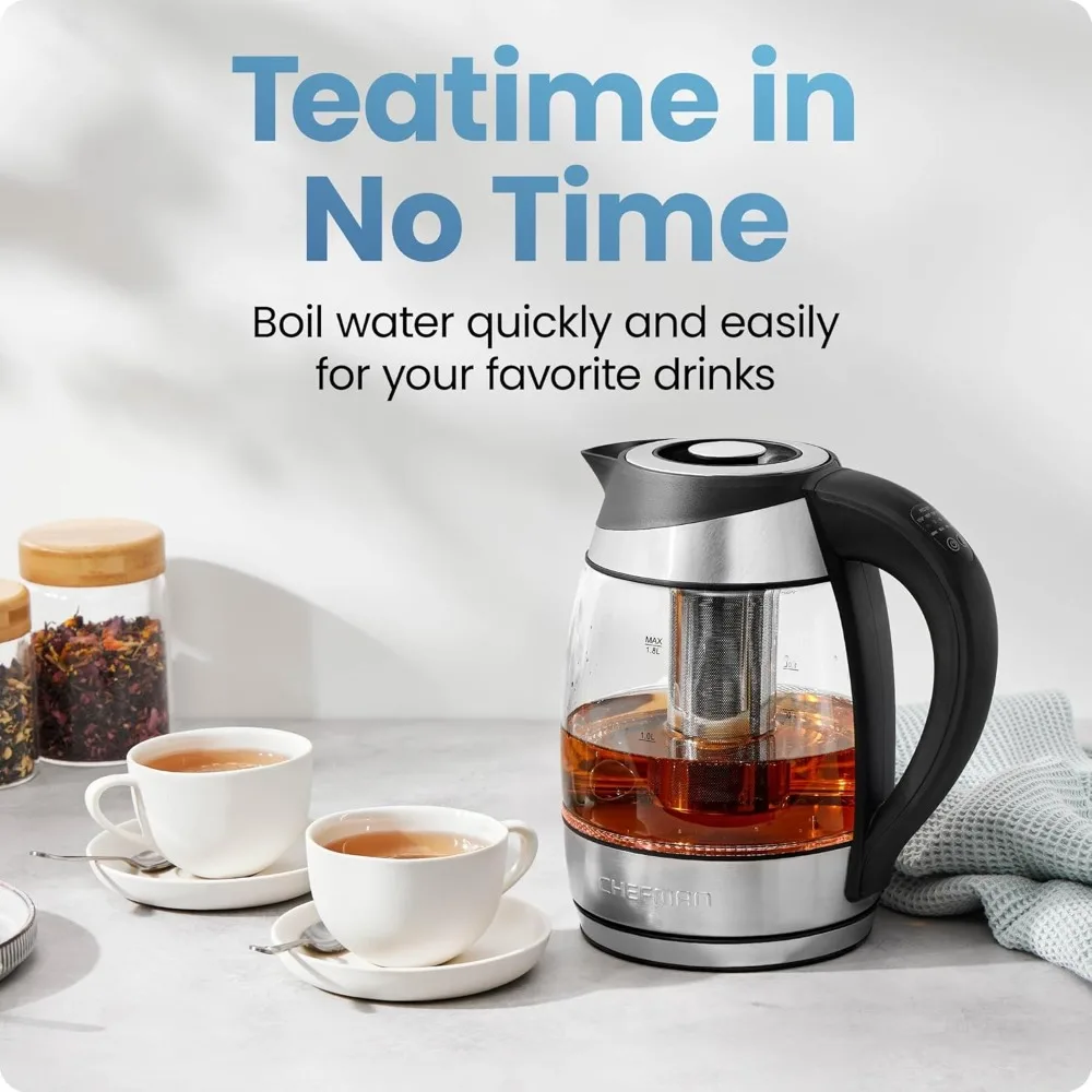 Bollitore elettrico con controllo della temperatura, 5 indicatori luminosi LED preimpostazioni, infusore per tè rimovibile