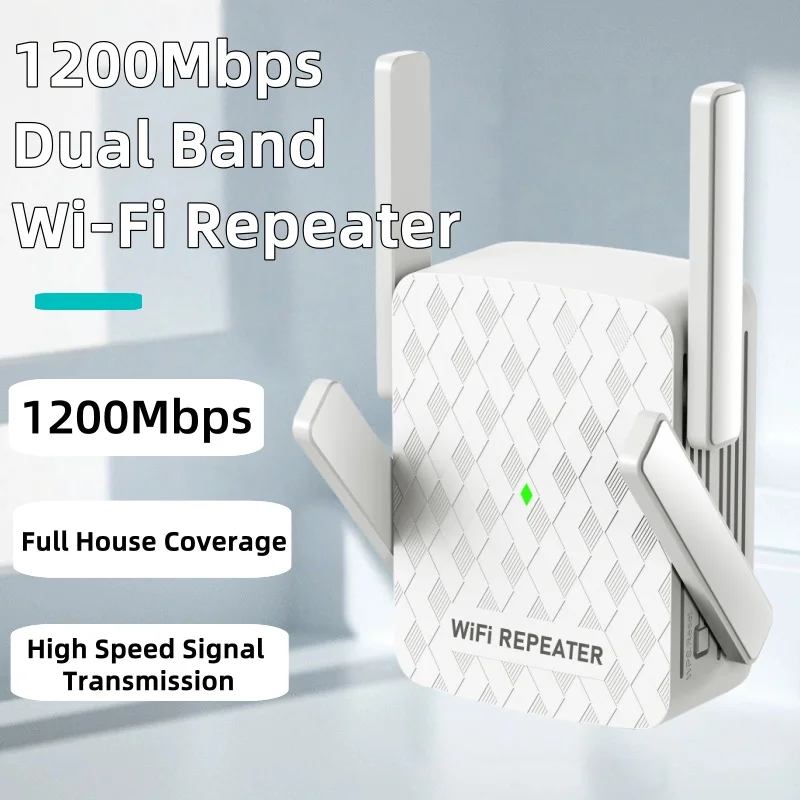 1200Mbps 5Ghz WiFi Repeater Dual Band WiFi Extender Amplifier 2.4G&5GHz Wi-Fi Signal Booster Long Range Network Interface