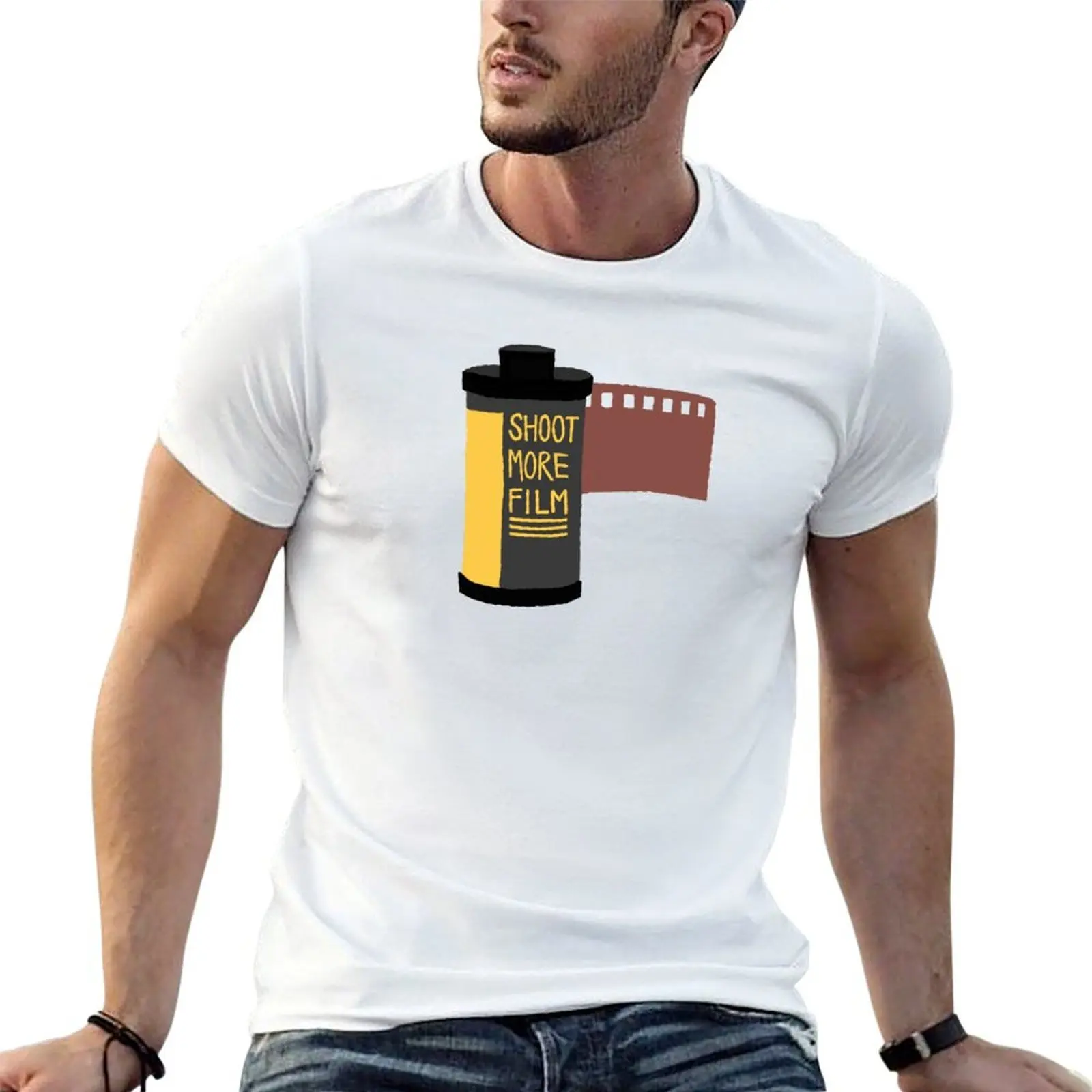 Shoot more film, photographer sticker T-Shirt man t shirt heavy cotton cotton t shirts high quality T-Shirt