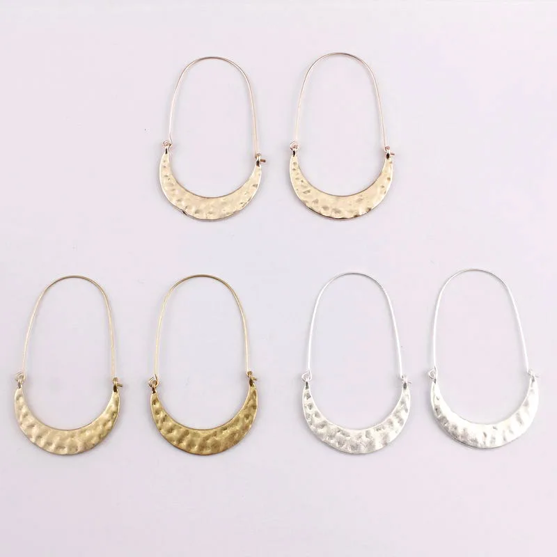 Hammered Matte Plated Metal Crescent Moon Hoop Earrings Brass Wire Arch Geometric Earrings Women Jewelry Gifts Wholesale