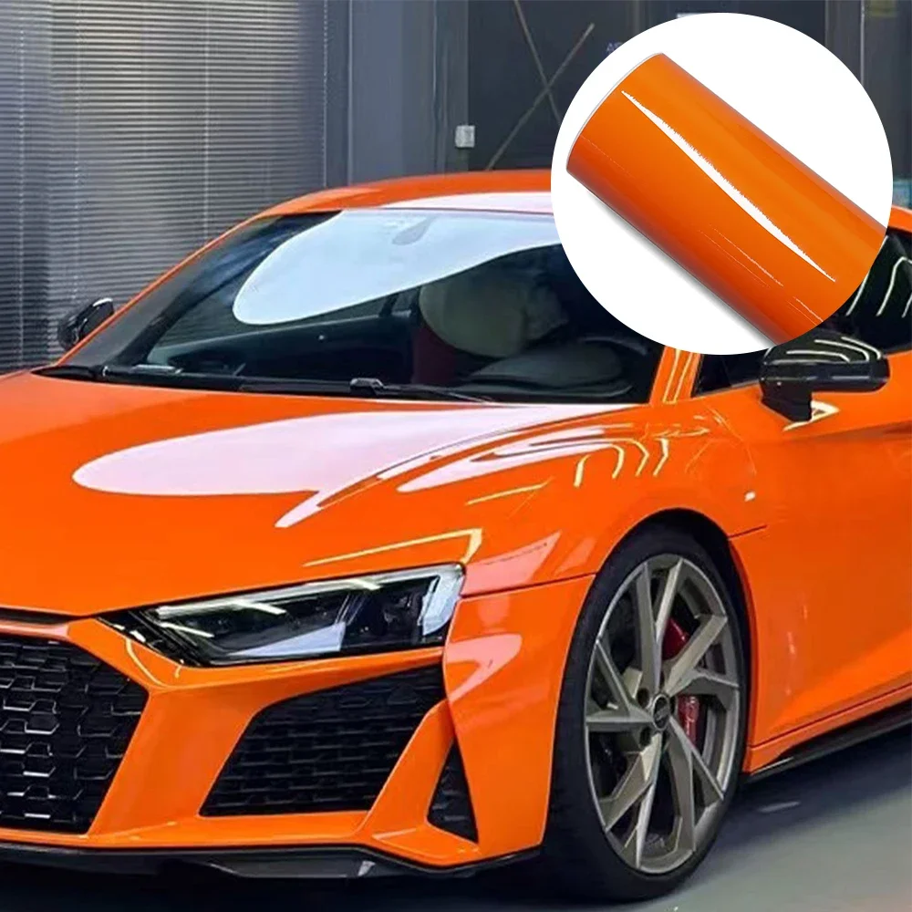 Car Wrap Stickers Bright Orange Glossy Color Change Vinyl Film Bubble Free Sticker Car Accessories Exterior Interior Decoration view 4