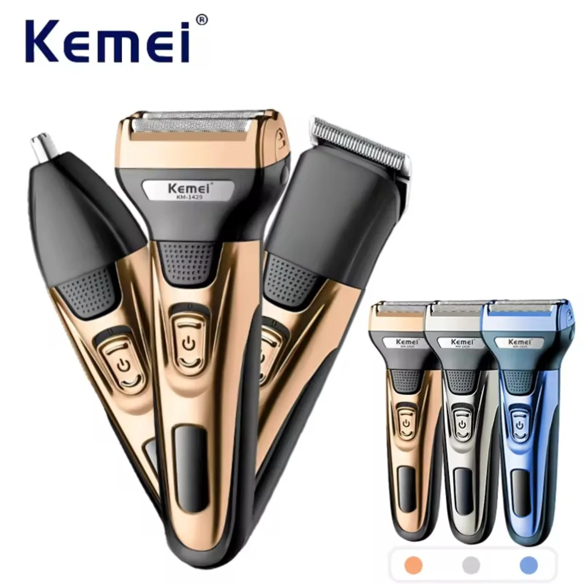 Kemei Beard Shaver Professional Nose Trimmer Detachable Blade Mens Multifunctional Shaver 3 In 1 Hair Cutting Machine KM-1429