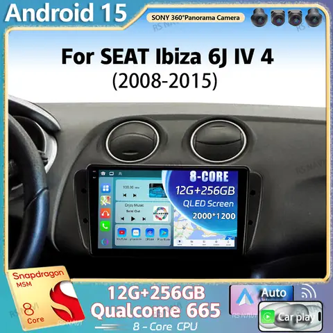 Android 15 para SEAT Ibiza 6J IV 4 2008 - 2015 2K QLED estéreo Radio de coche reproductor de vídeo Multimedia GPS AI voz CarPlay unidad principal